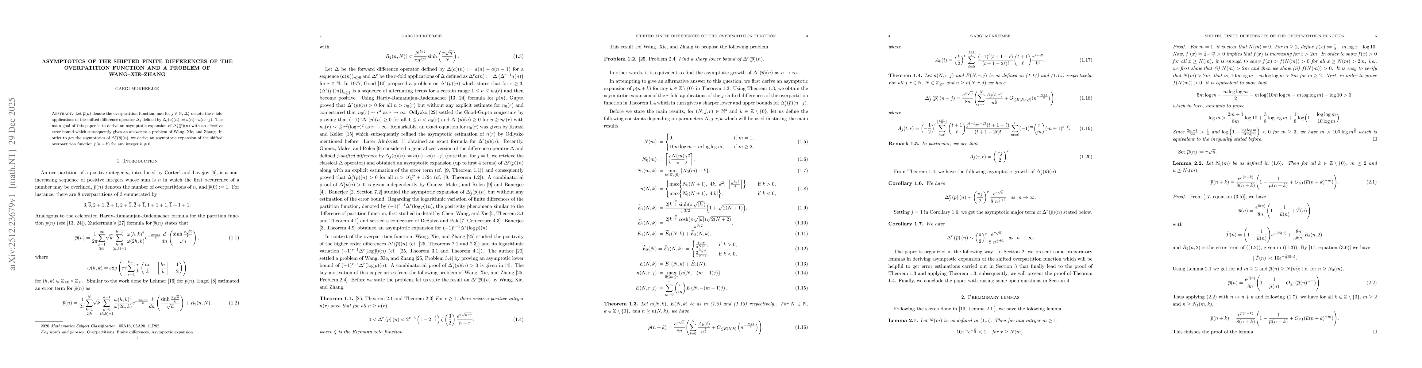 Thumbnail for Asymptotics of the shifted finite differences of the overpatition function and a problem of Wang--Xie--Zhang