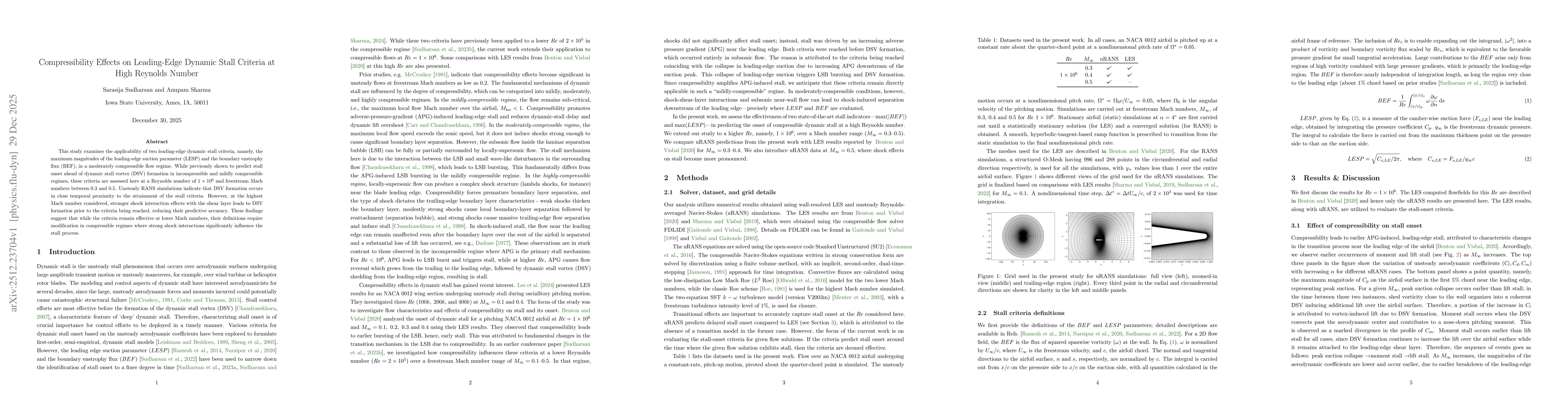 Thumbnail for Compressibility Effects on Leading-Edge Dynamic Stall Criteria at High Reynolds Number
