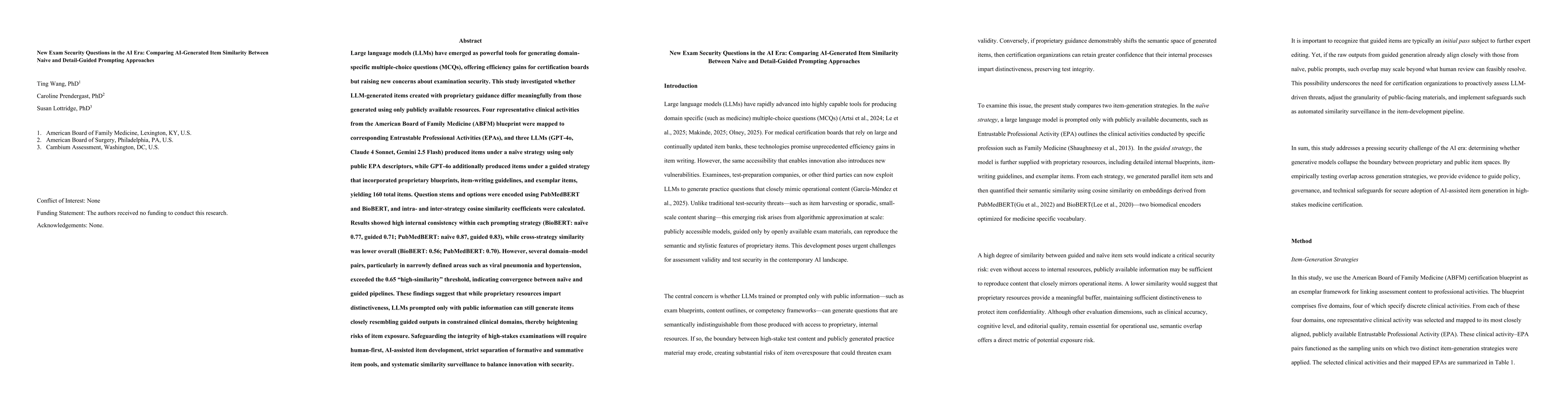 Thumbnail for New Exam Security Questions in the AI Era: Comparing AI-Generated Item Similarity Between Naive and Detail-Guided Prompting Approaches