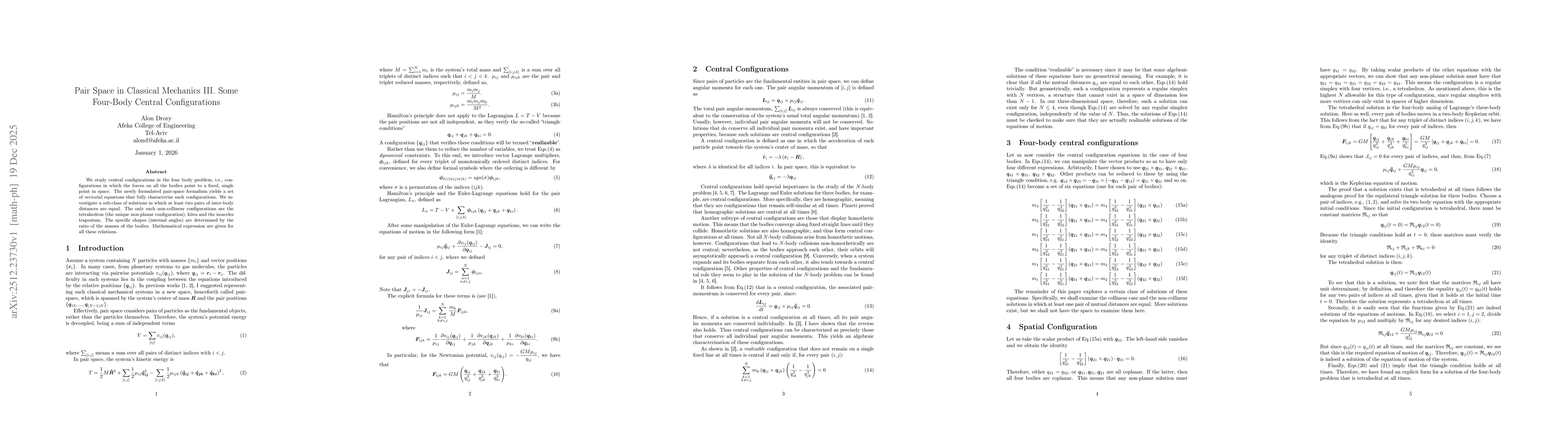Thumbnail for Pair Space in Classical Mechanics III. Some Four-Body Central Configurations