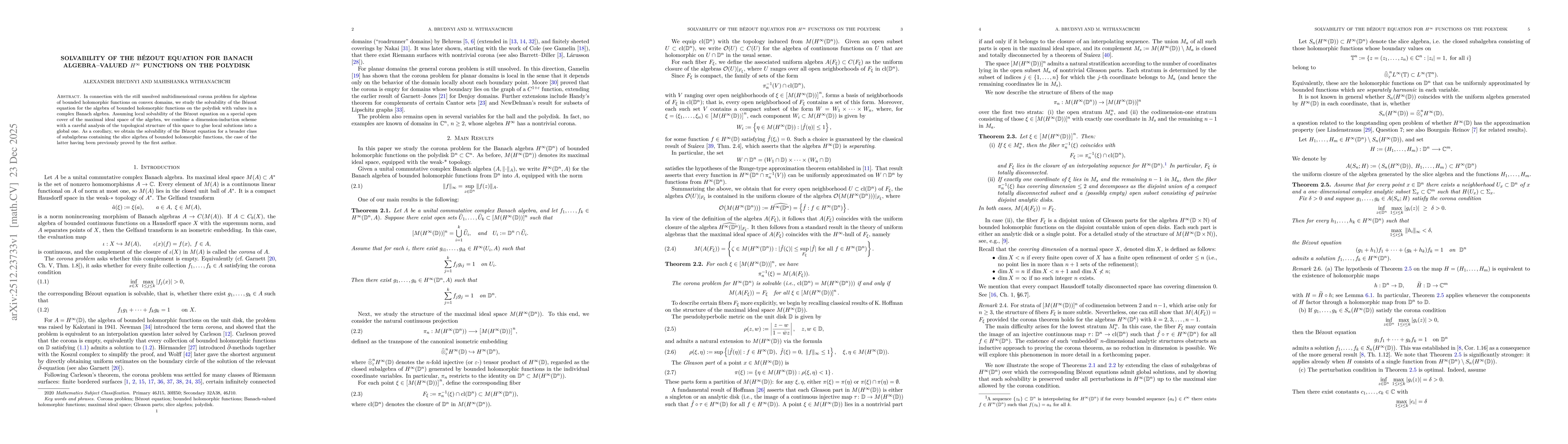Thumbnail for Solvability of the Bézout Equation for Banach Algebra-Valued $H^\infty$ Functions on the Polydisk