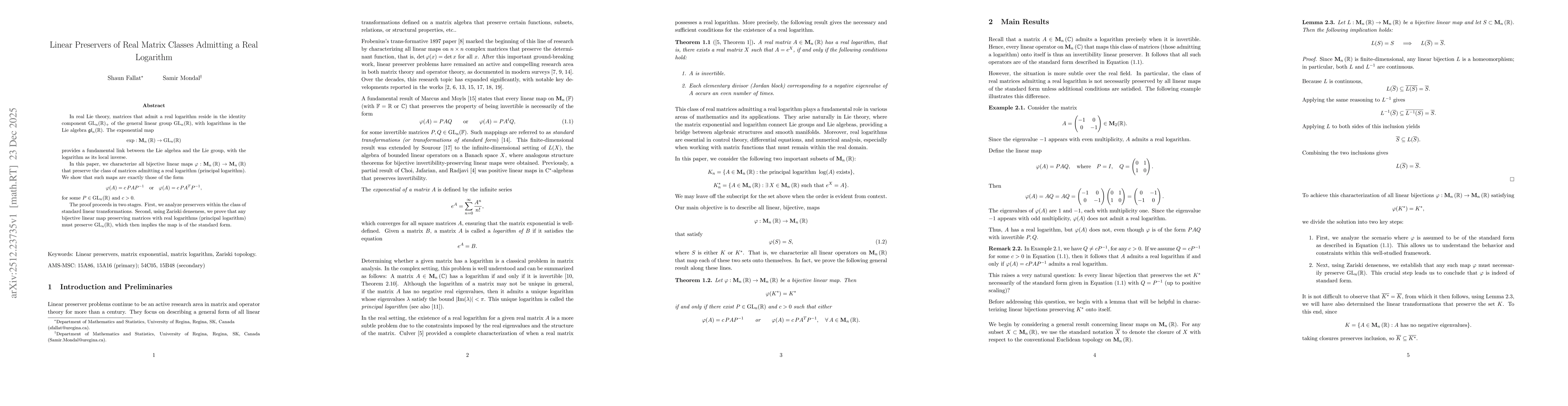Thumbnail for Linear Preservers of Real Matrix Classes Admitting a Real Logarithm