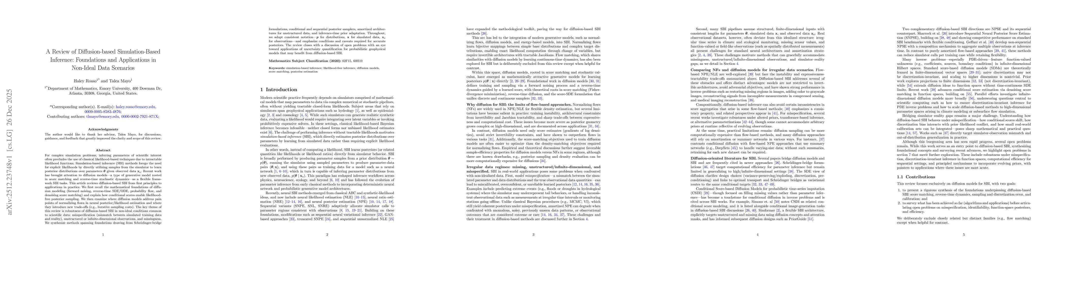 Thumbnail for A Review of Diffusion-based Simulation-Based Inference: Foundations and Applications in Non-Ideal Data Scenarios