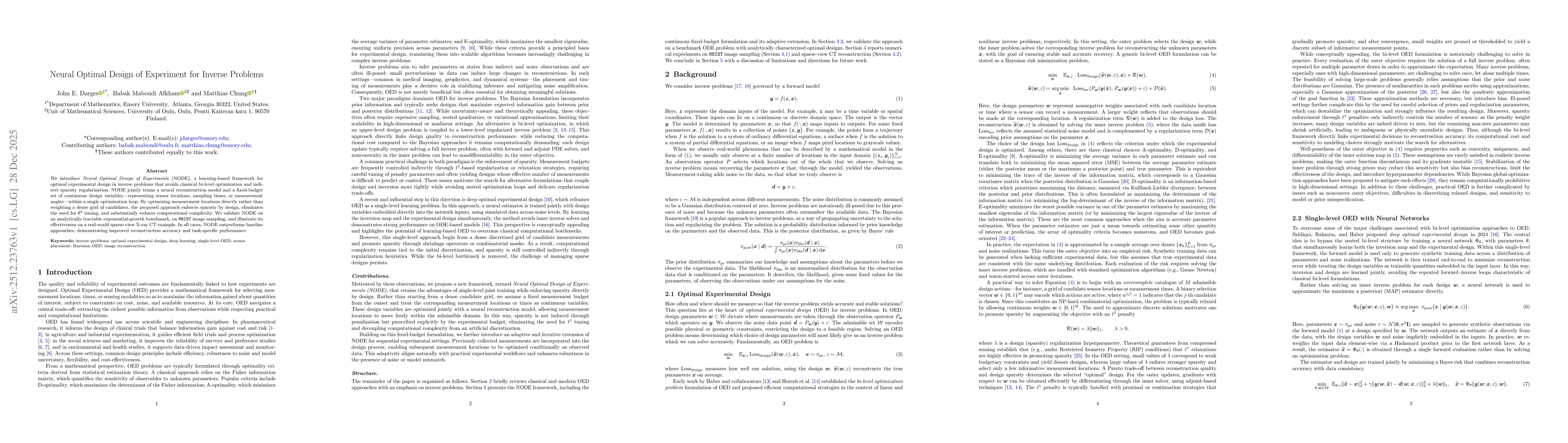 Thumbnail for Neural Optimal Design of Experiment for Inverse Problems