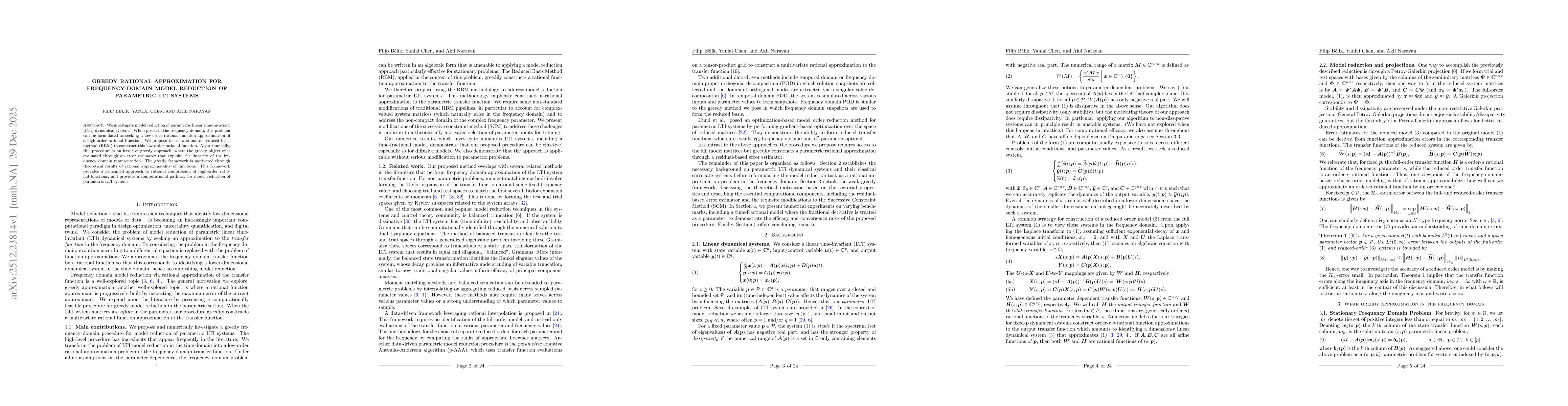 Thumbnail for Greedy Rational Approximation for Frequency-Domain Model Reduction of Parametric LTI Systems