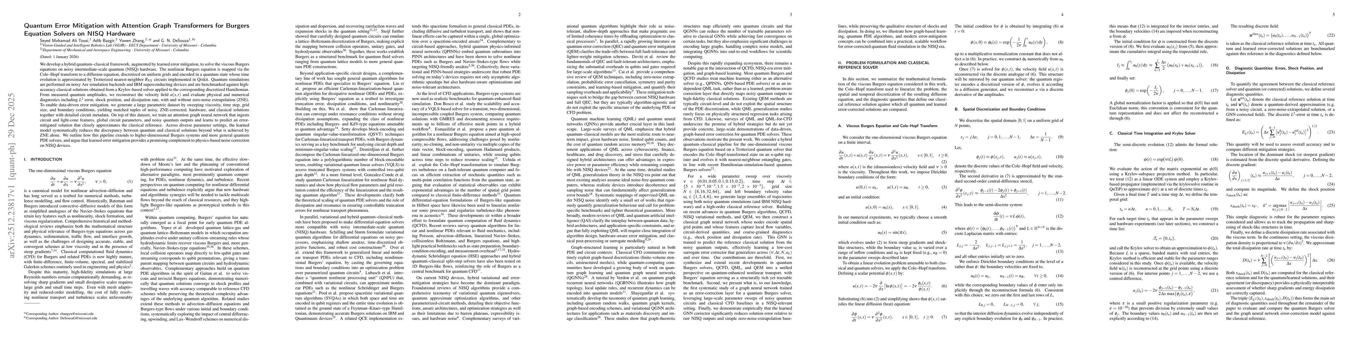 Thumbnail for Quantum Error Mitigation with Attention Graph Transformers for Burgers Equation Solvers on NISQ Hardware