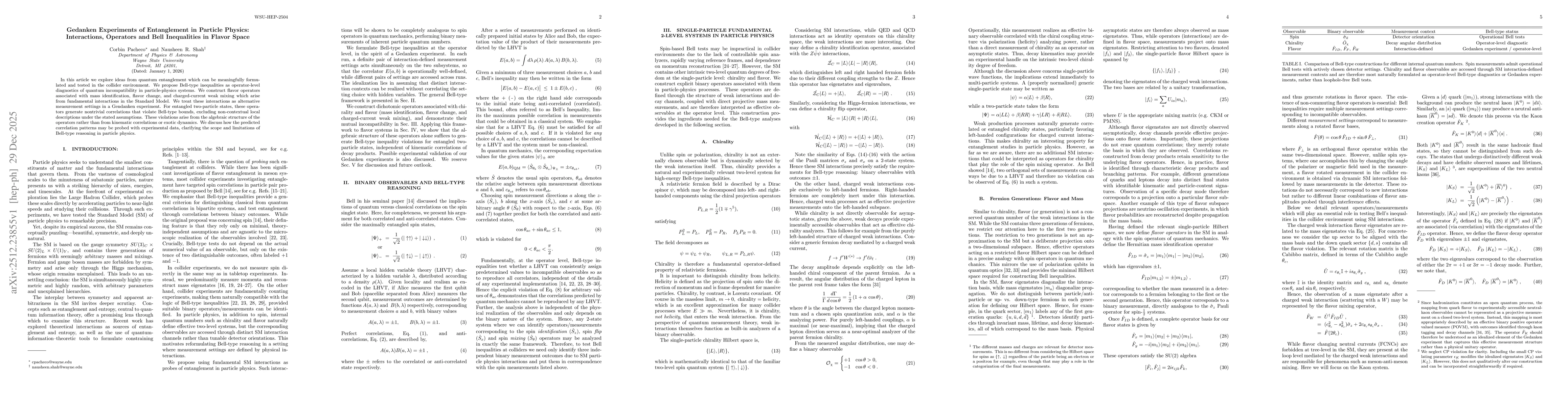 Thumbnail for Gedanken Experiments of Entanglement in Particle Physics: Interactions, Operators and Bell Inequalities in Flavor Space