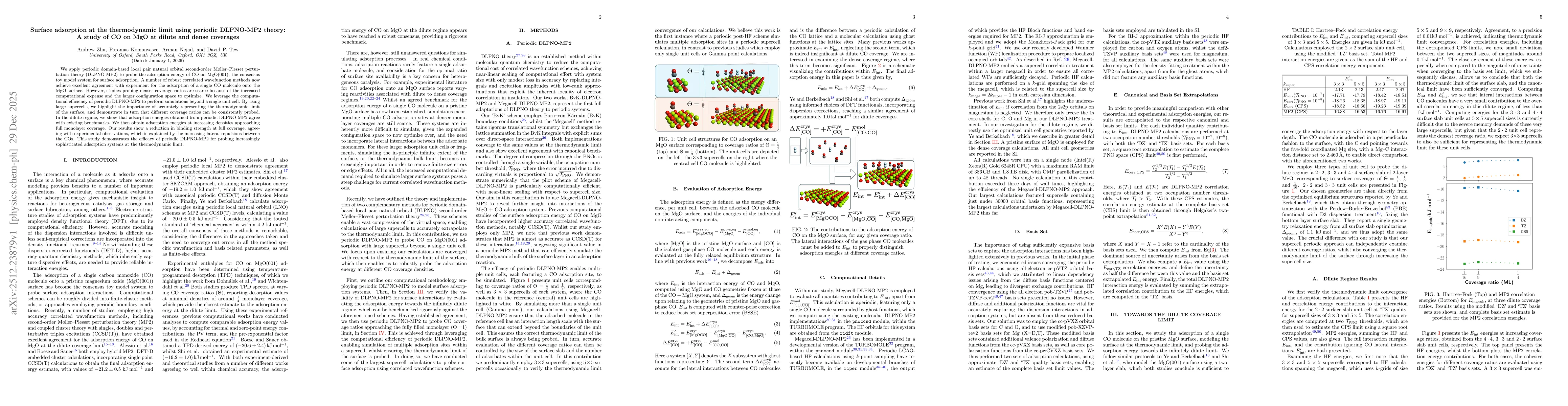 Thumbnail for Surface adsorption at the thermodynamic limit using periodic DLPNO-MP2 theory: A study of CO on MgO at dilute and dense coverages