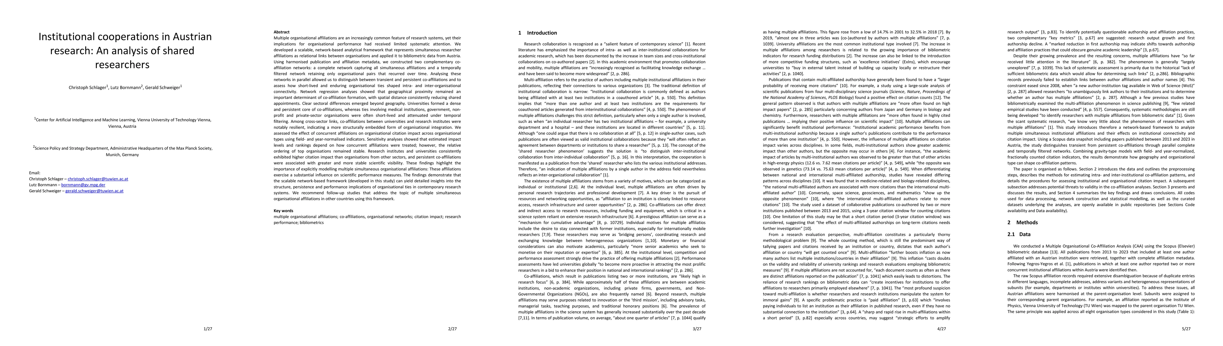 Thumbnail for Institutional cooperations in Austrian research: An analysis of shared researchers