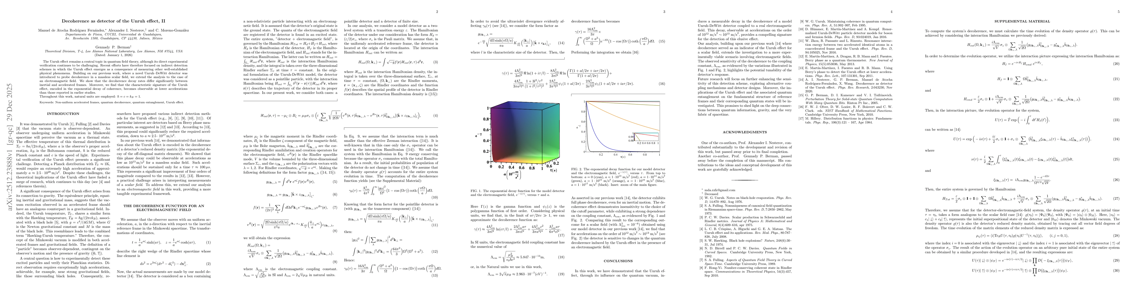 Thumbnail for Decoherence as detector of the Unruh effect, II