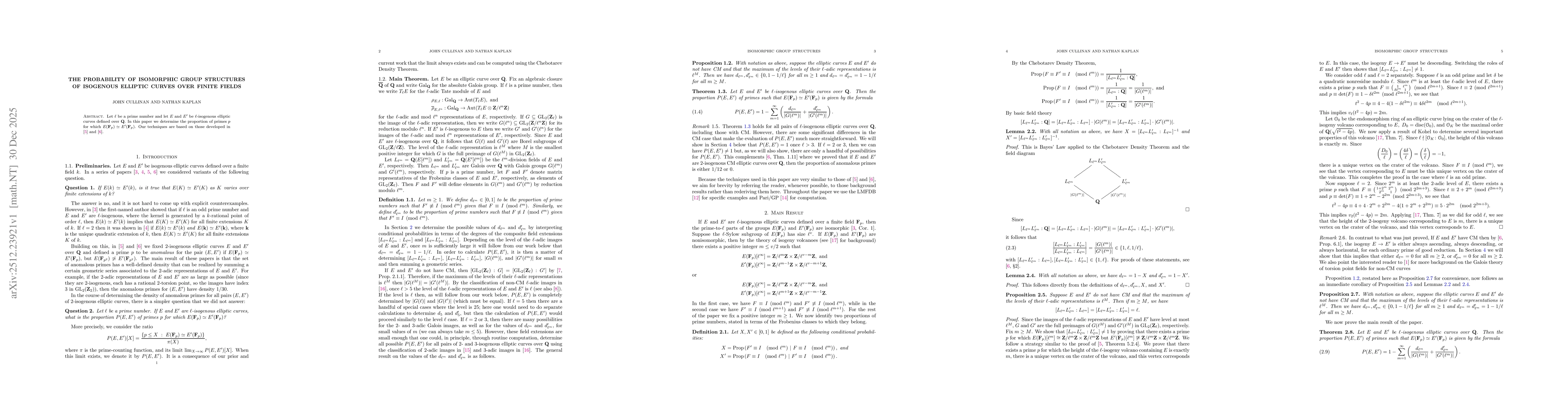 Thumbnail for The probability of isomorphic group structures of isogenous elliptic curves over finite fields