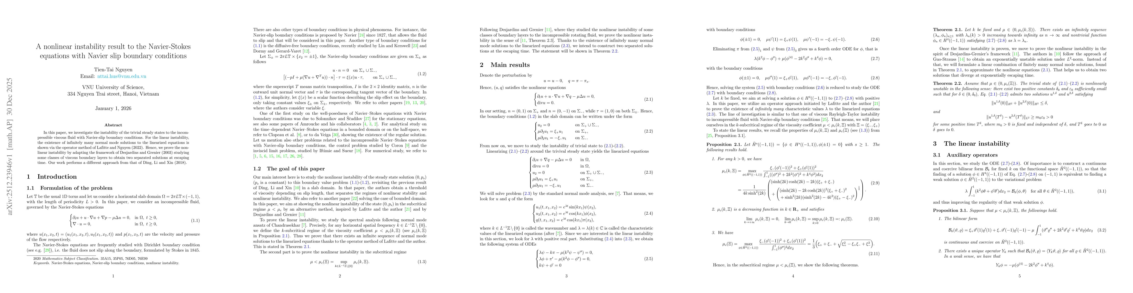 Thumbnail for A nonlinear instability result to the Navier-Stokes equations with Navier slip boundary conditions