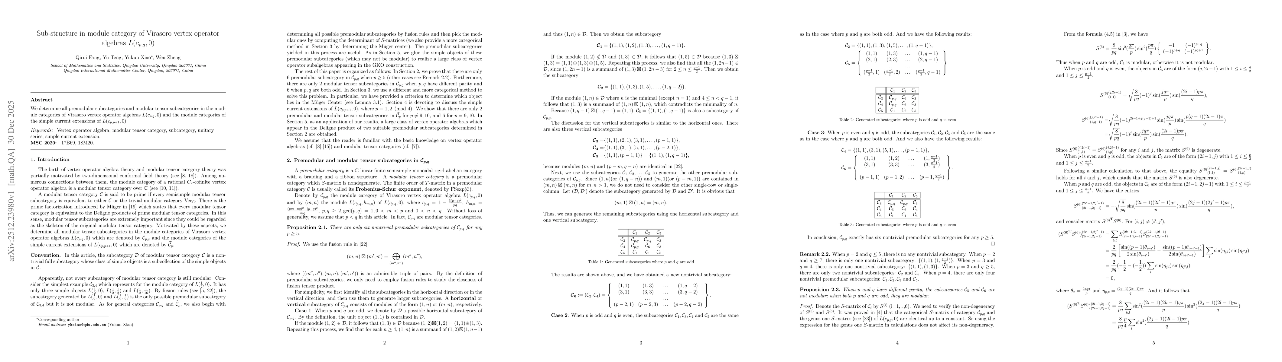 Thumbnail for Sub-structure in module category of Virasoro vertex operator algebras $L(c_{p,q}, 0)$