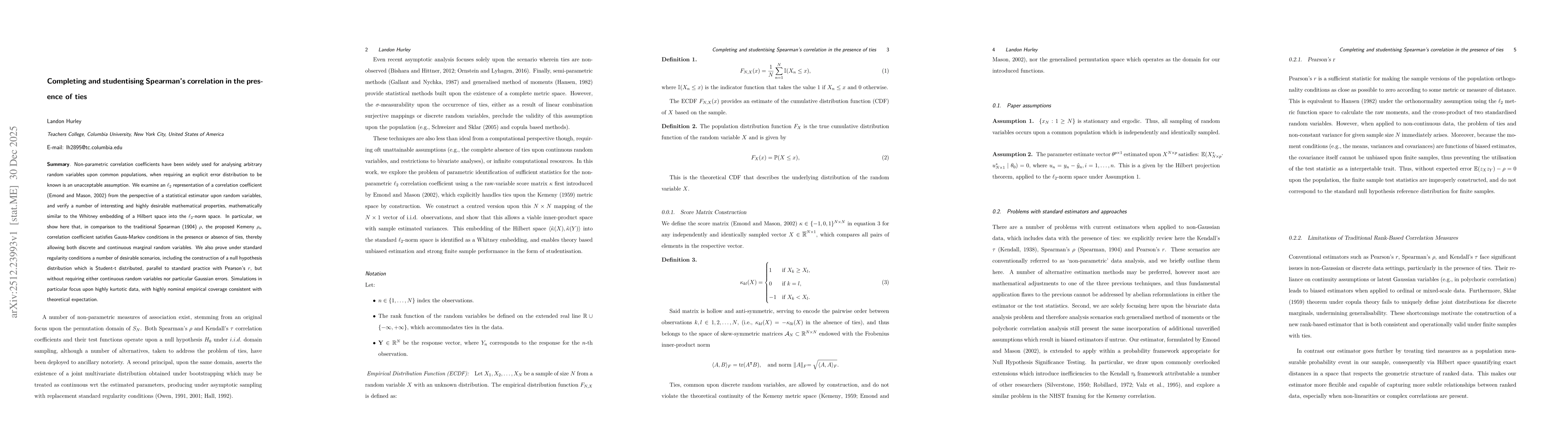 Thumbnail for Completing and studentising Spearman's correlation in the presence of ties