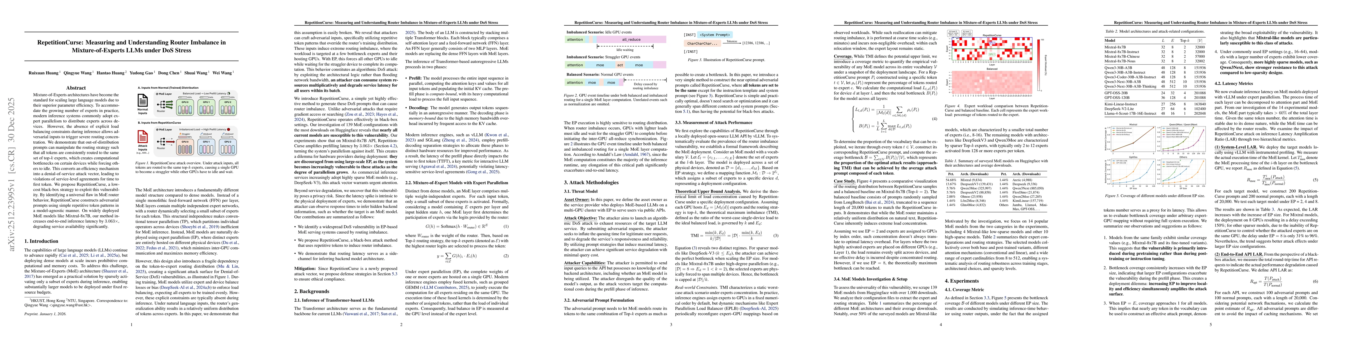 Thumbnail for RepetitionCurse: Measuring and Understanding Router Imbalance in Mixture-of-Experts LLMs under DoS Stress