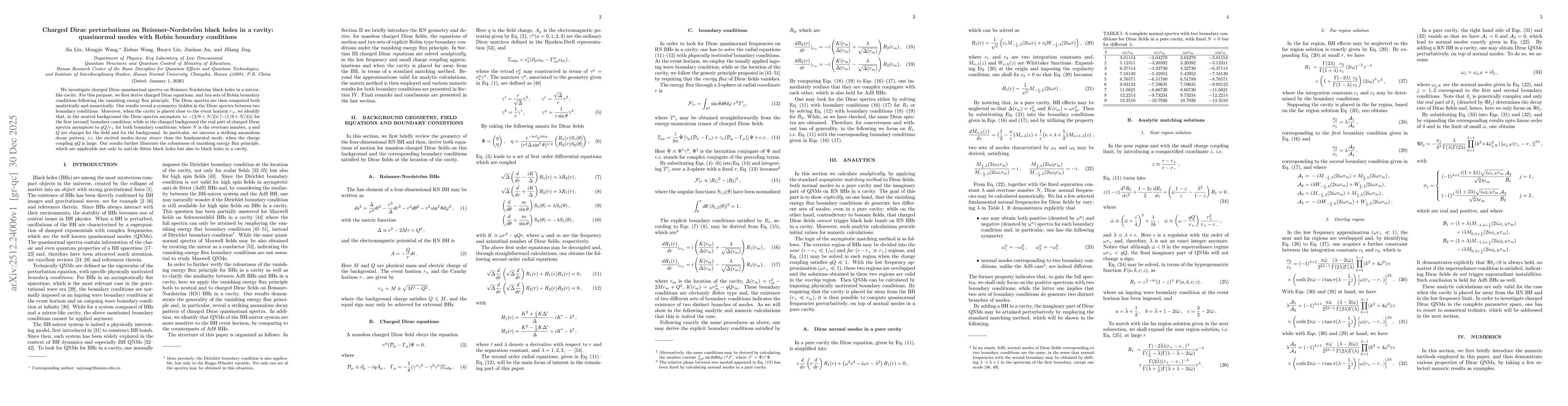 Thumbnail for Charged Dirac perturbations on Reissner-Nordström black holes in a cavity: quasinormal modes with Robin boundary conditions