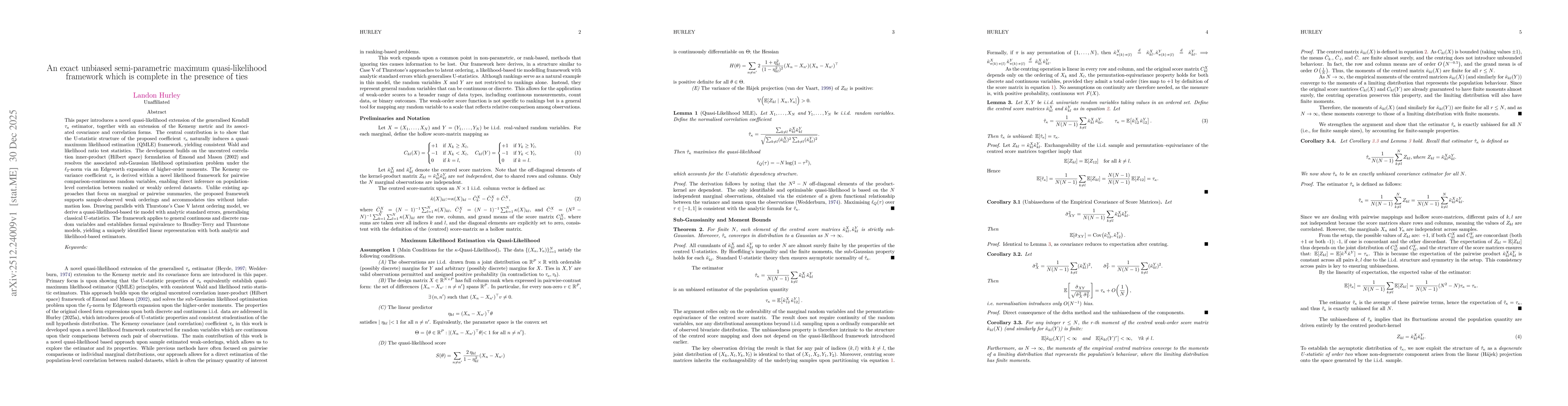 Thumbnail for An exact unbiased semi-parametric maximum quasi-likelihood framework which is complete in the presence of ties