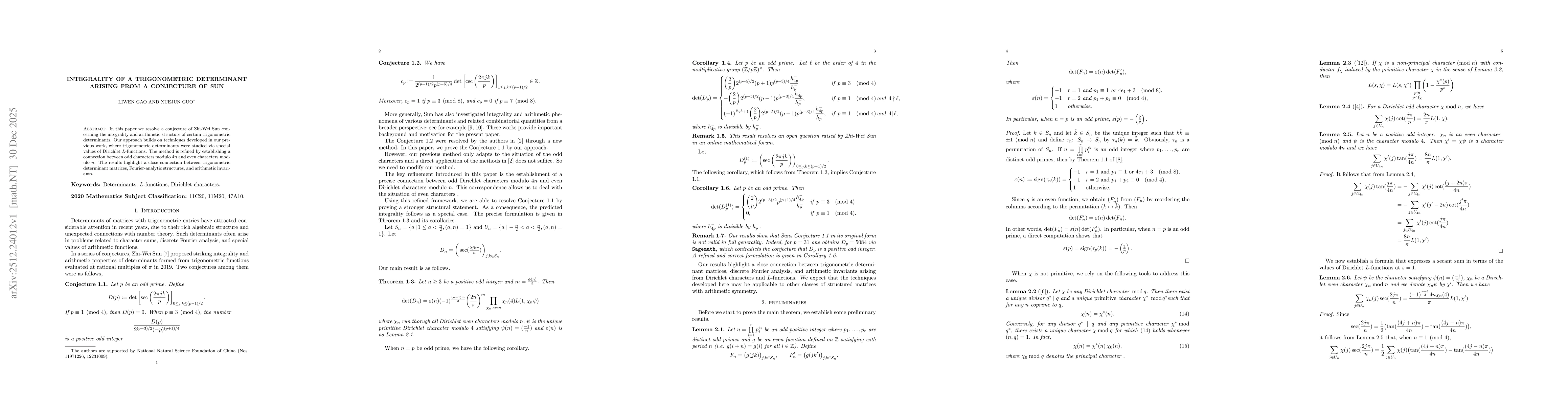 Thumbnail for Integrality of a trigonometric determinant arising from a conjecture of Sun