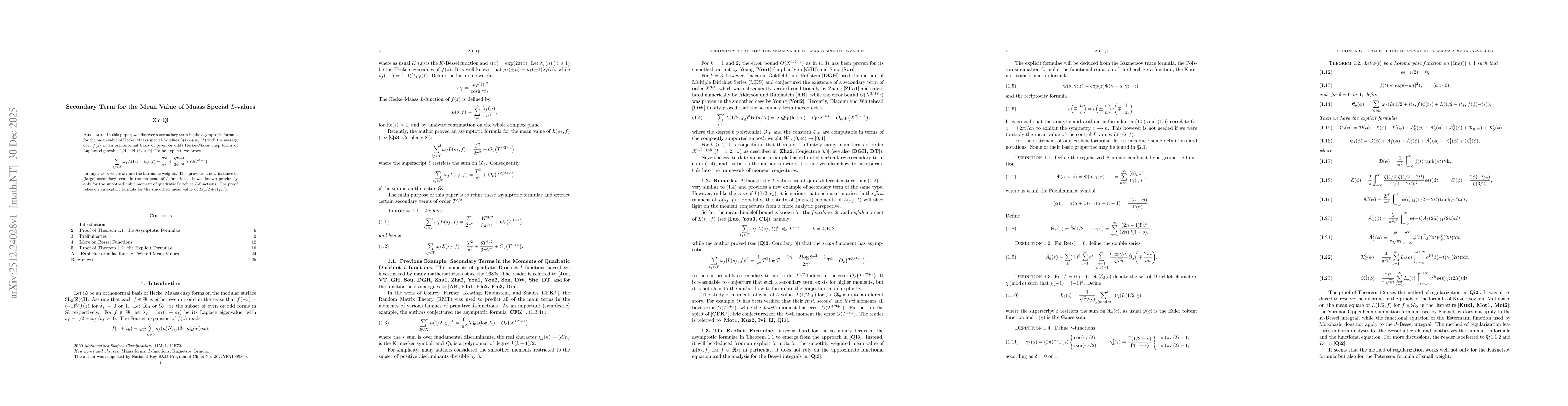 Thumbnail for Secondary Term for the Mean Value of Maass Special $L$-values