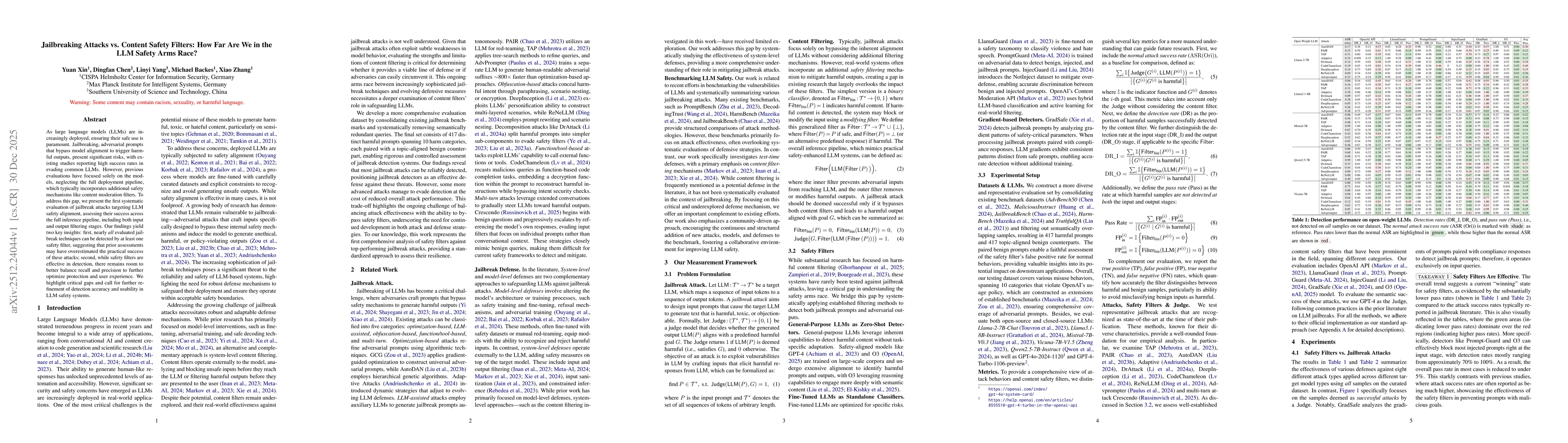 Thumbnail for Jailbreaking Attacks vs. Content Safety Filters: How Far Are We in the LLM Safety Arms Race?