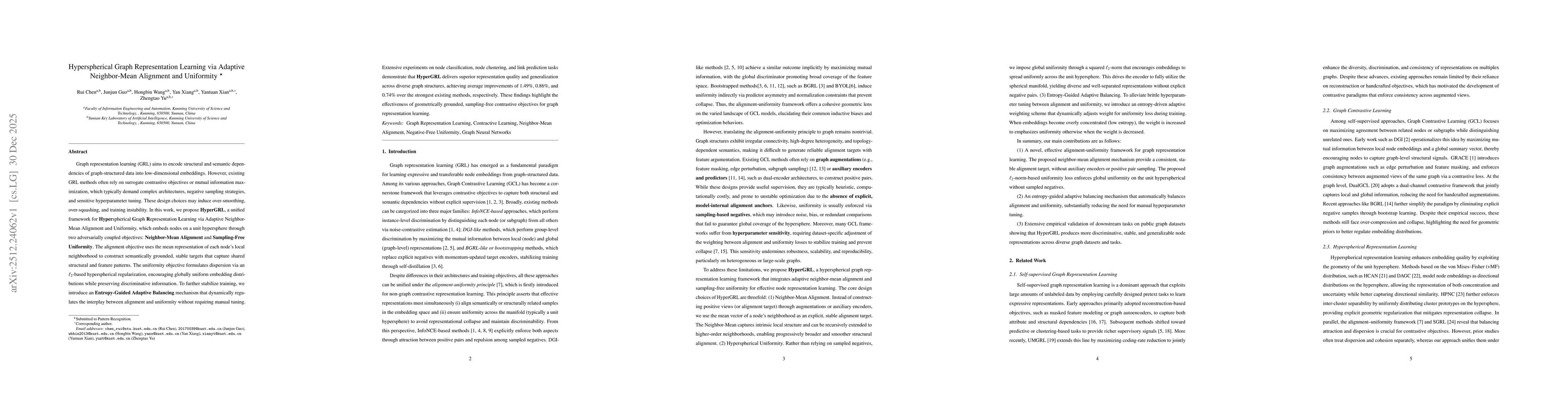 Thumbnail for Hyperspherical Graph Representation Learning via Adaptive Neighbor-Mean Alignment and Uniformity