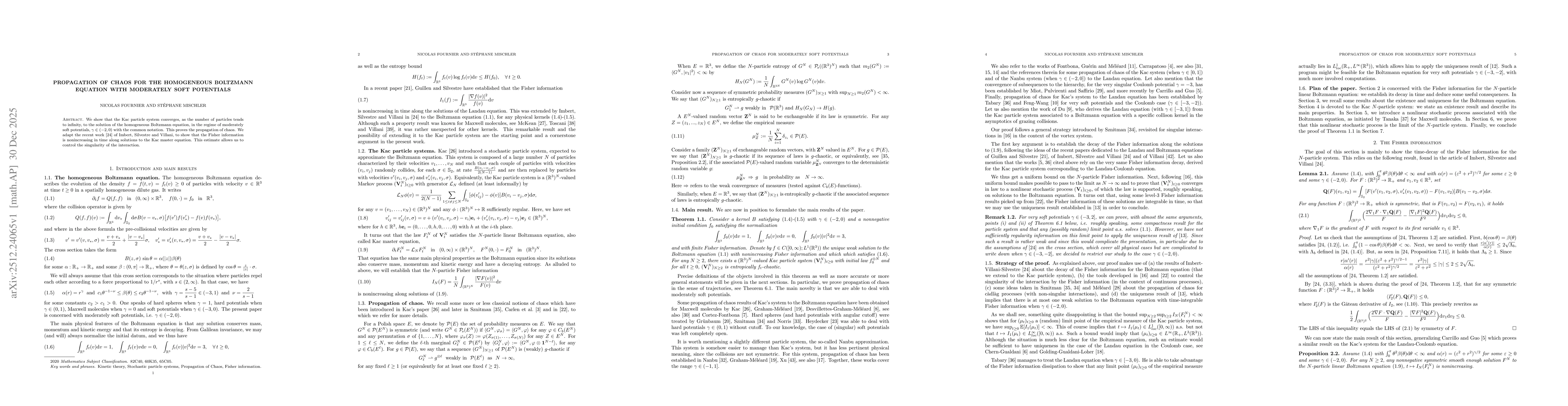Thumbnail for Propagation of chaos for the homogeneous Boltzmann equation with moderately soft potentials