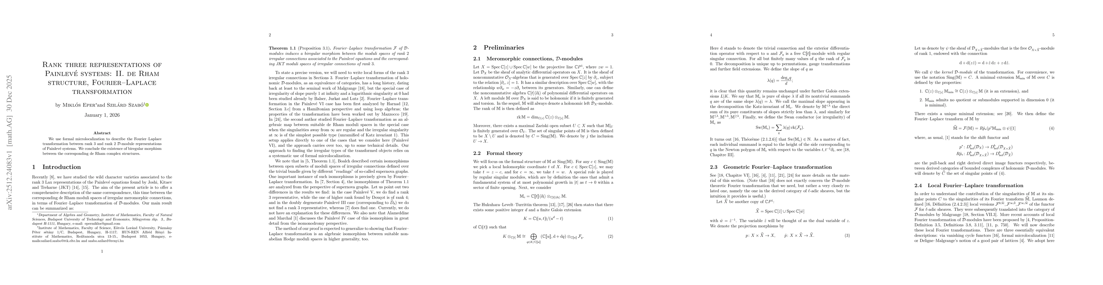 Thumbnail for Rank three representations of Painlevé systems: II. de Rham structure, Fourier--Laplace transformation