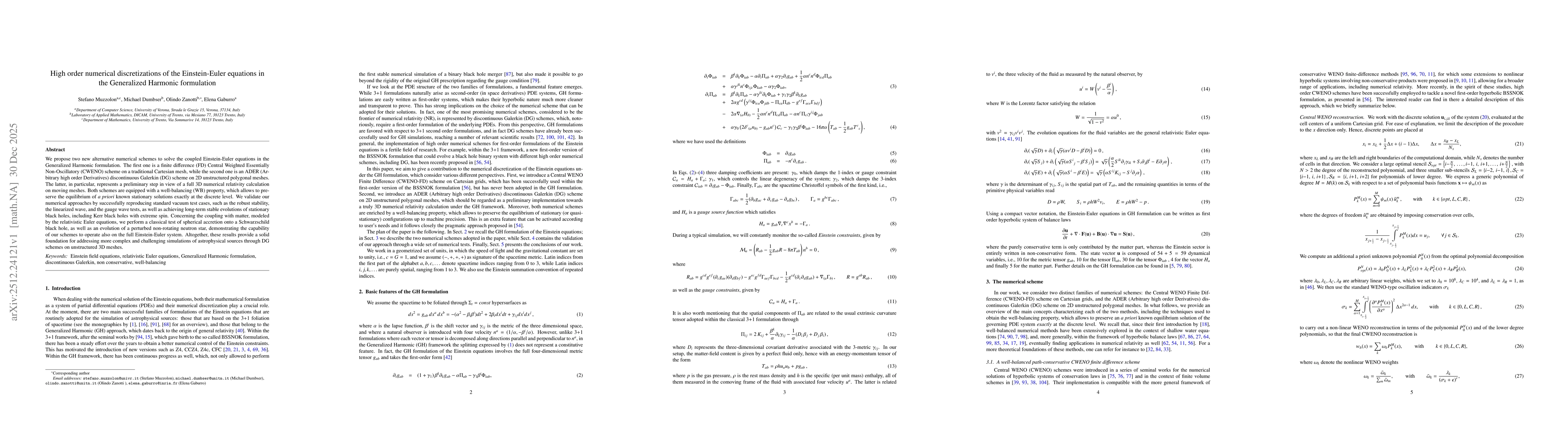 Thumbnail for High order numerical discretizations of the Einstein-Euler equations in the Generalized Harmonic formulation