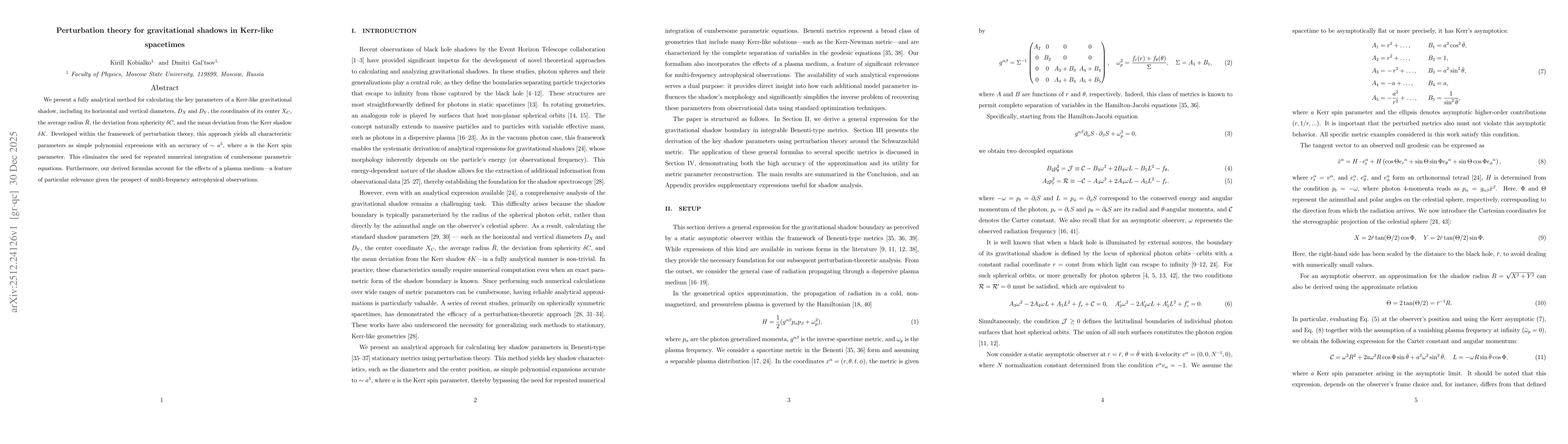 Thumbnail for Perturbation theory for gravitational shadows in Kerr-like spacetimes