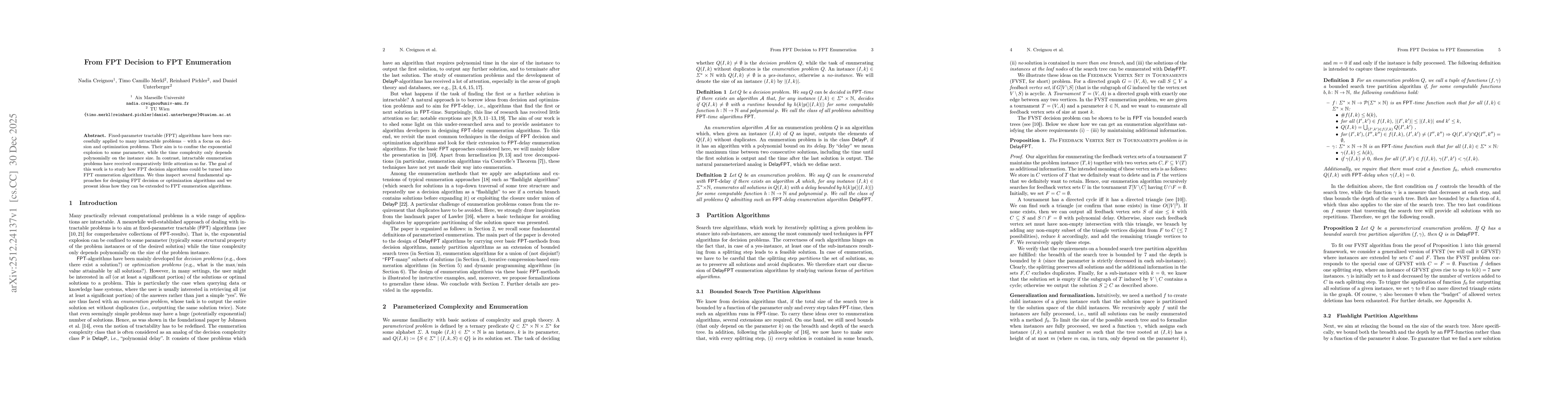 Thumbnail for From FPT Decision to FPT Enumeration