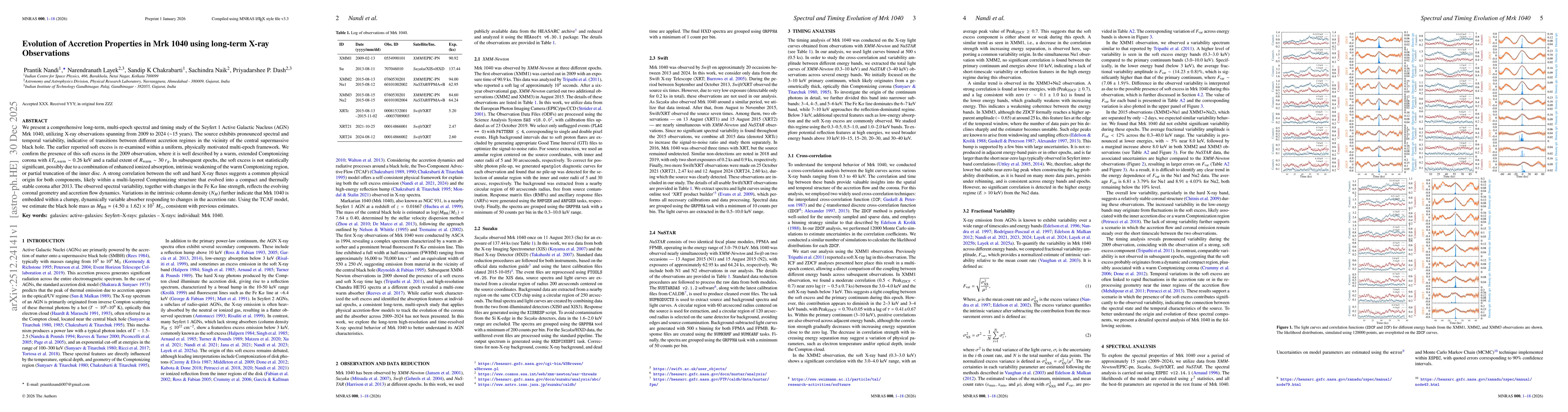 Thumbnail for Evolution of Accretion Properties in Mrk 1040 using long-term X-ray Observations