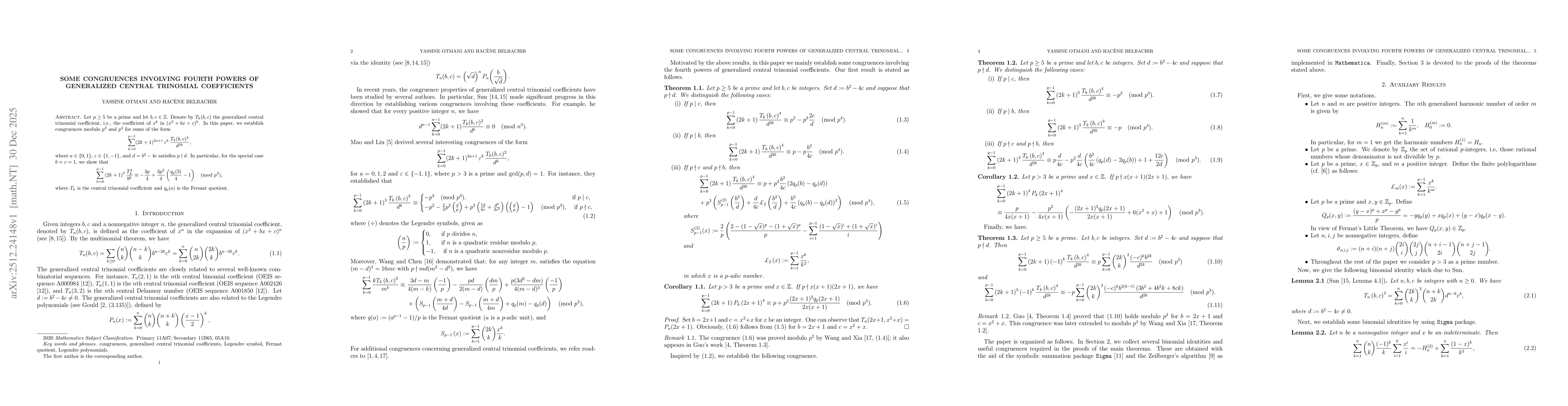 Thumbnail for Some Congruences Involving Fourth Powers of Generalized Central Trinomial Coefficients