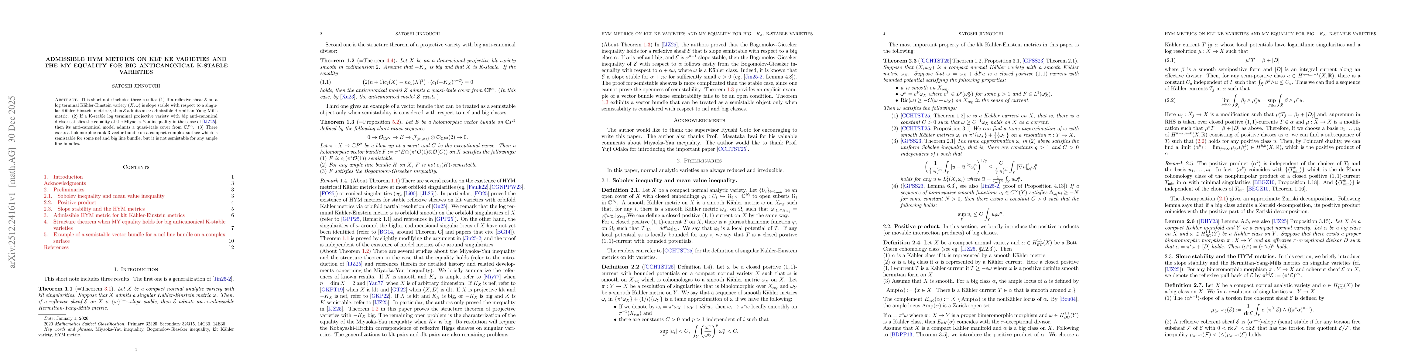 Thumbnail for Admissible HYM metrics on klt KE varieties and the MY equality for big anticanonical K-stable varieties