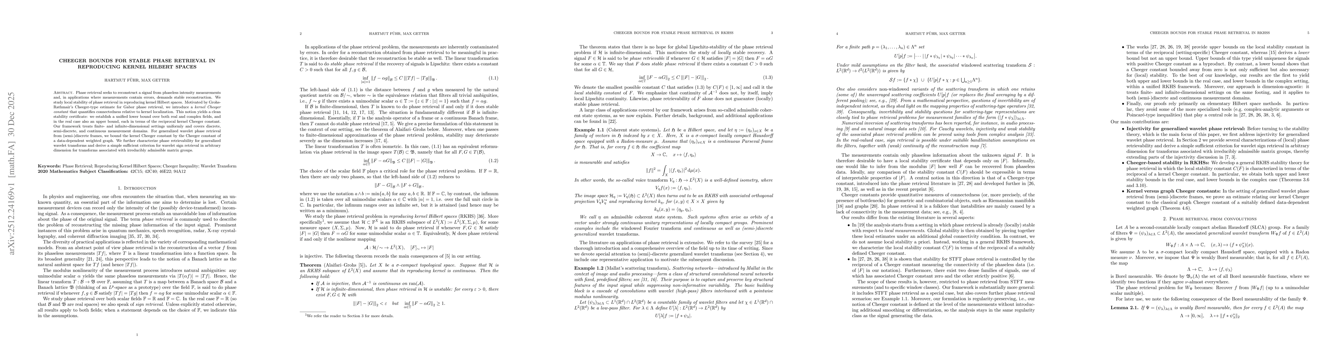 Thumbnail for Cheeger Bounds for Stable Phase Retrieval in Reproducing Kernel Hilbert Spaces