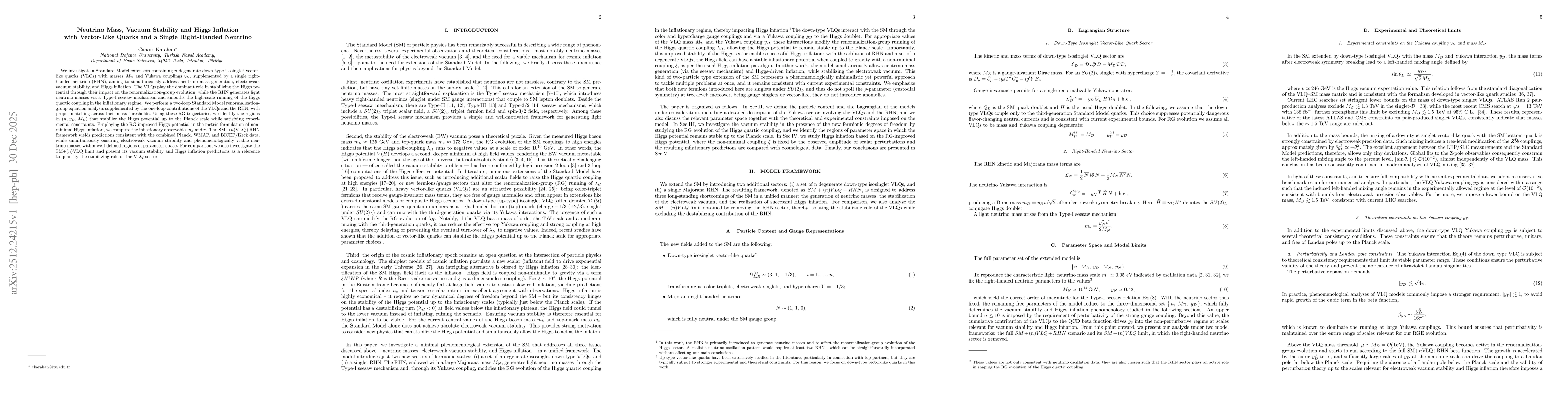 Thumbnail for Neutrino Mass, Vacuum Stability and Higgs Inflation with Vector-Like Quarks and a Single Right-Handed Neutrino