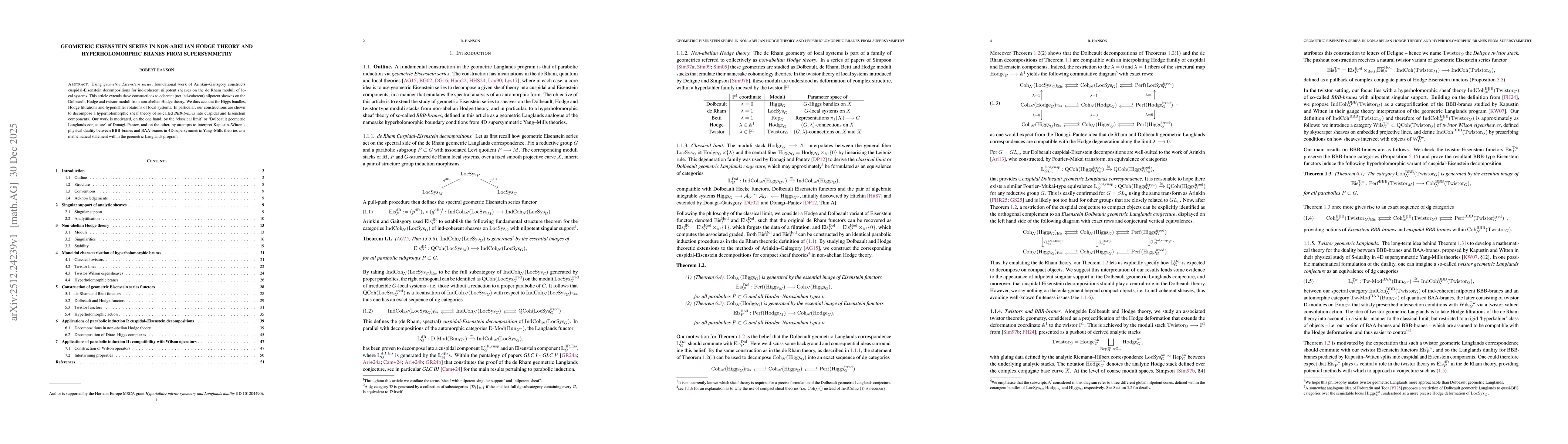 Thumbnail for Geometric Eisenstein series in non-abelian Hodge theory and hyperholomorphic branes from supersymmetry