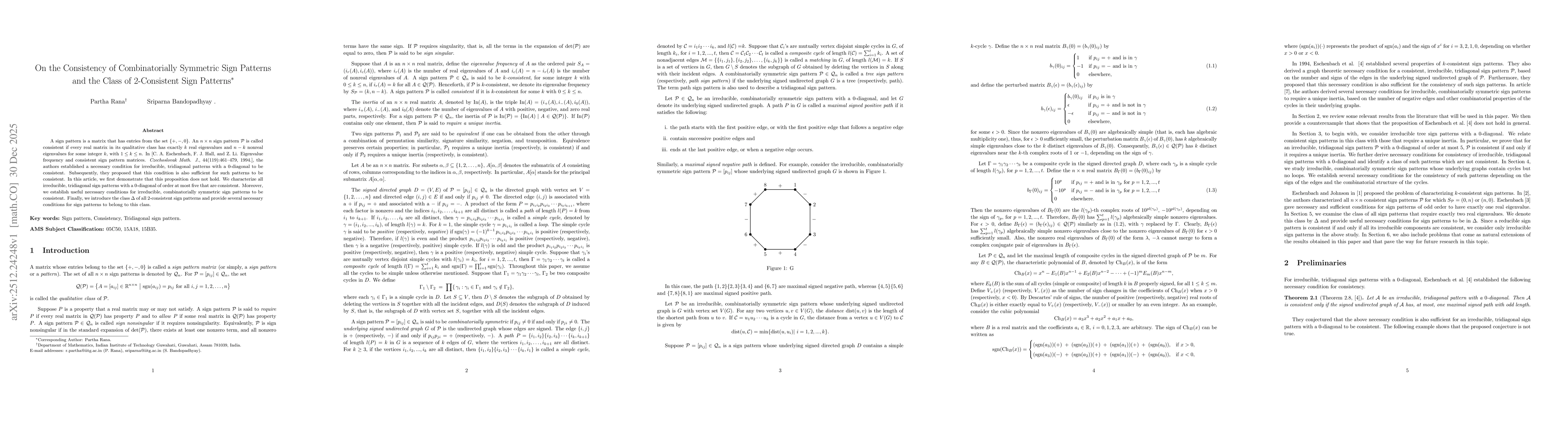 Thumbnail for On the Consistency of Combinatorially Symmetric Sign Patterns and the Class of 2-Consistent Sign Patterns