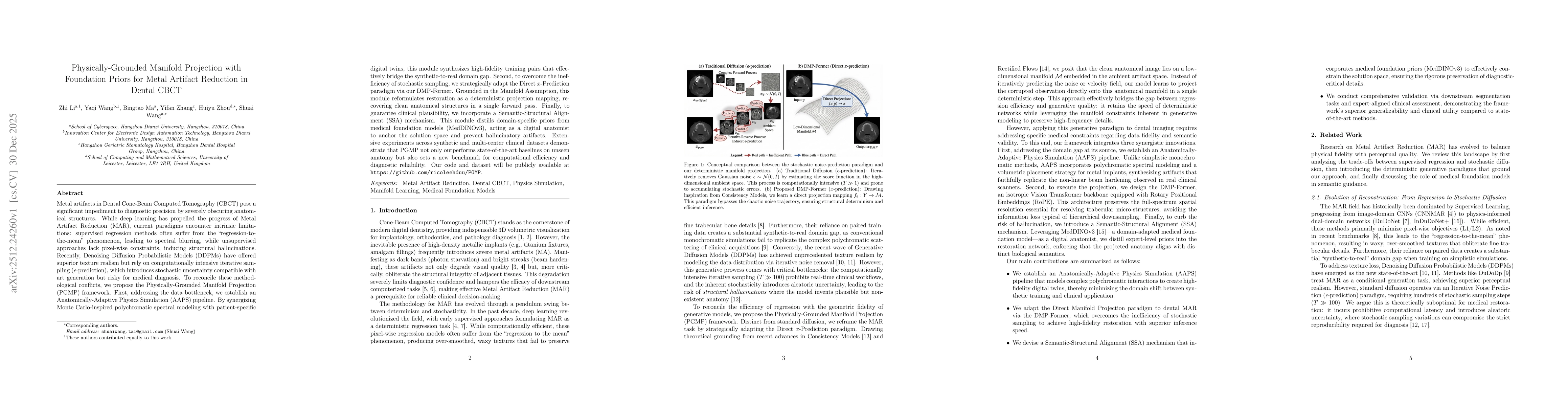 Thumbnail for Physically-Grounded Manifold Projection with Foundation Priors for Metal Artifact Reduction in Dental CBCT