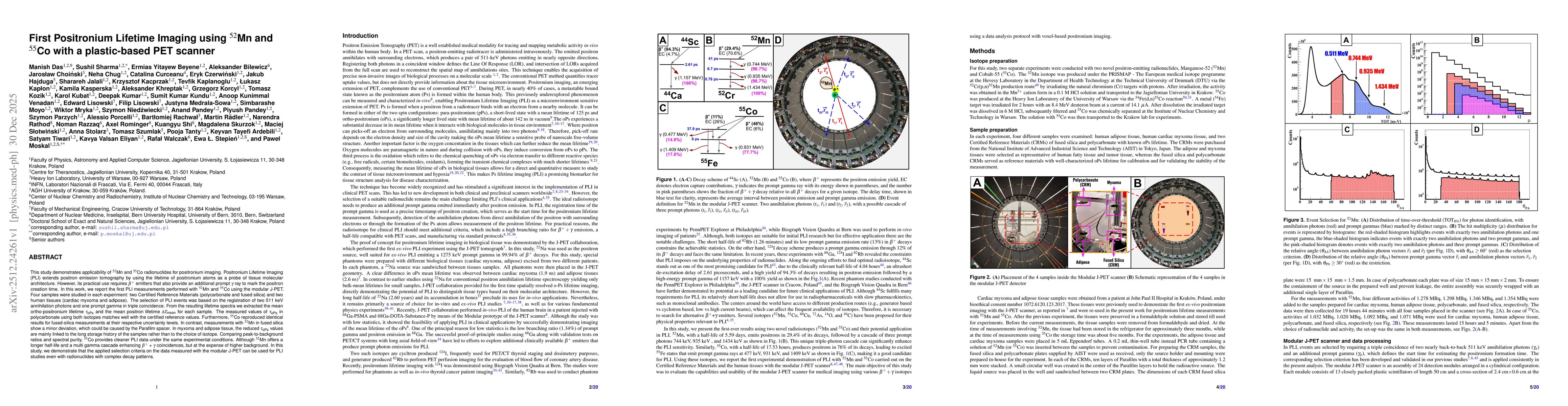 Thumbnail for First Positronium Lifetime Imaging using $^{52}$Mn and $^{55}$Co with a plastic-based PET scanner