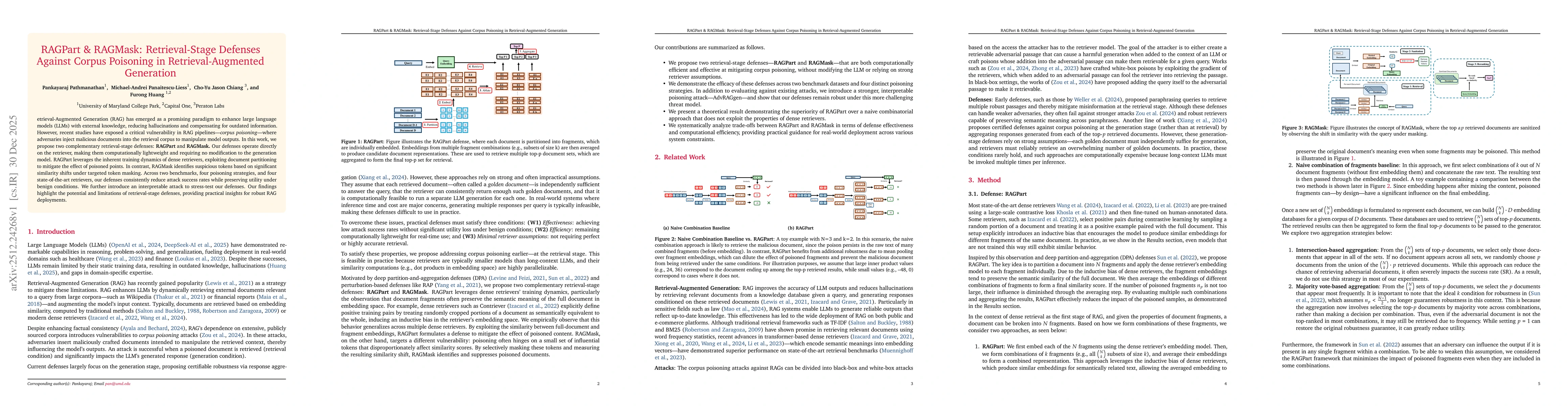 Thumbnail for RAGPart & RAGMask: Retrieval-Stage Defenses Against Corpus Poisoning in Retrieval-Augmented Generation