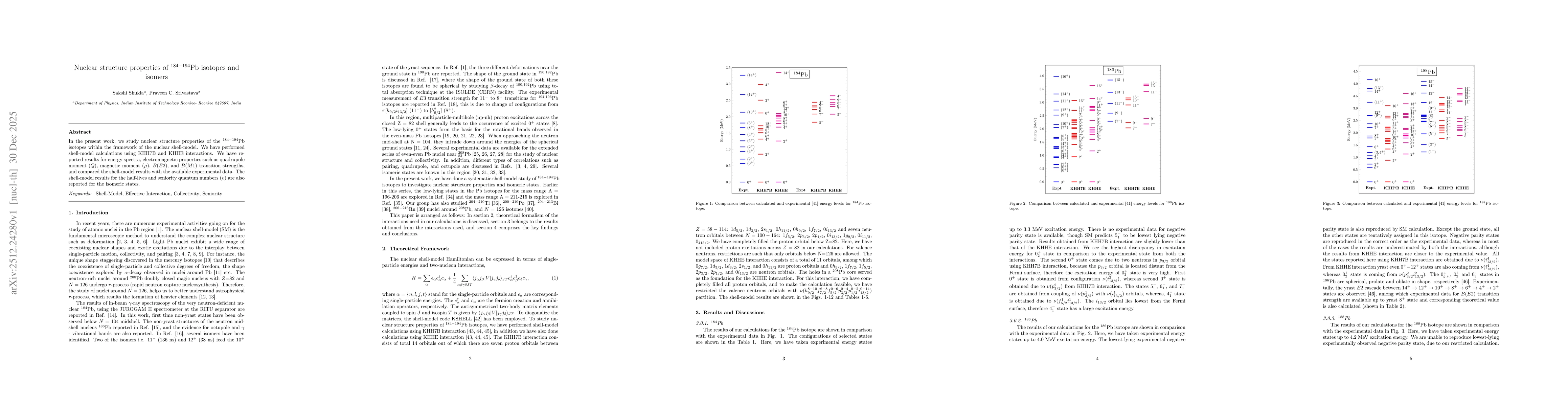 Thumbnail for Nuclear structure properties of $^{184-194}$Pb isotopes and isomers