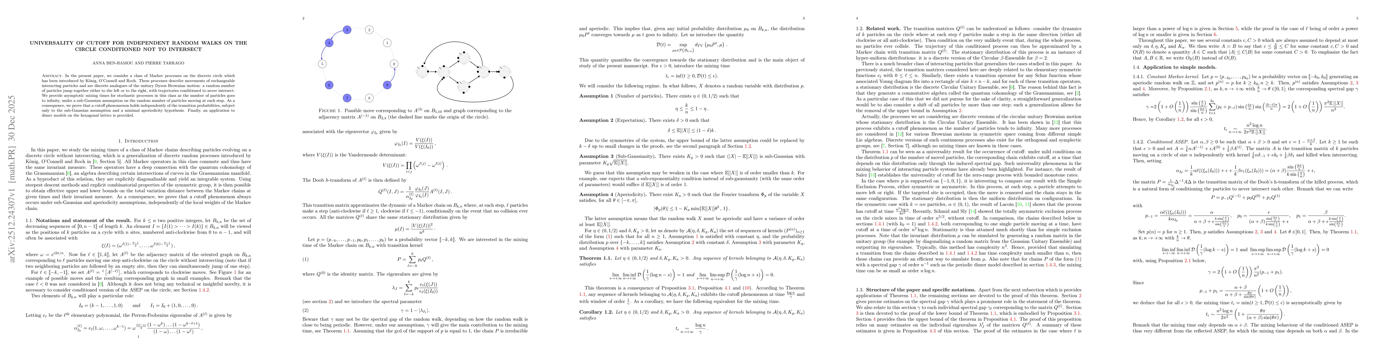 Thumbnail for Universality of cutoff for independent random walks on the circle conditioned not to intersect