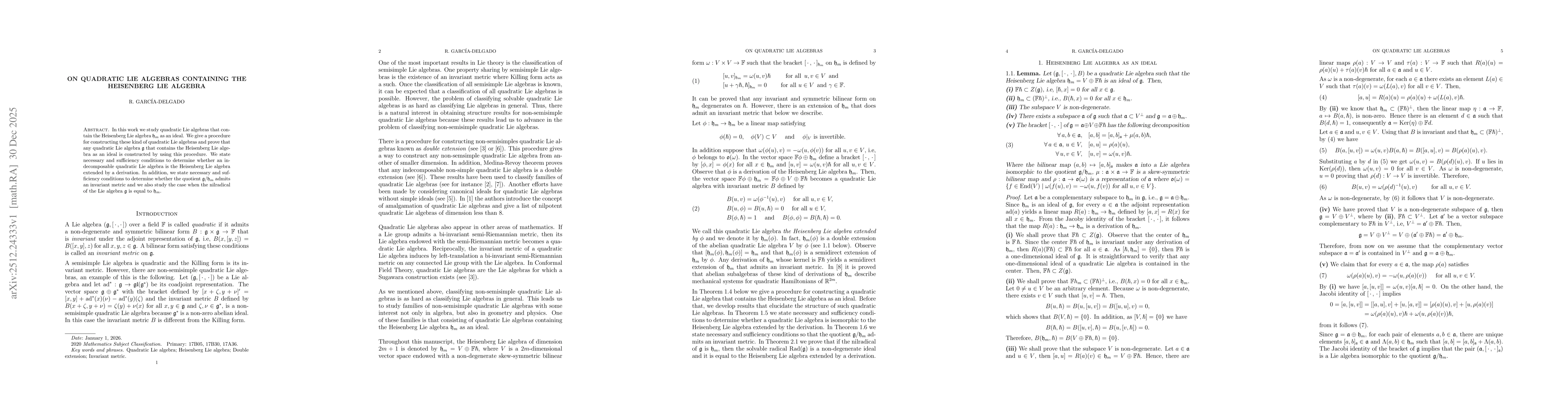 Thumbnail for On quadratic Lie algebras containing the Heisenberg Lie algebra