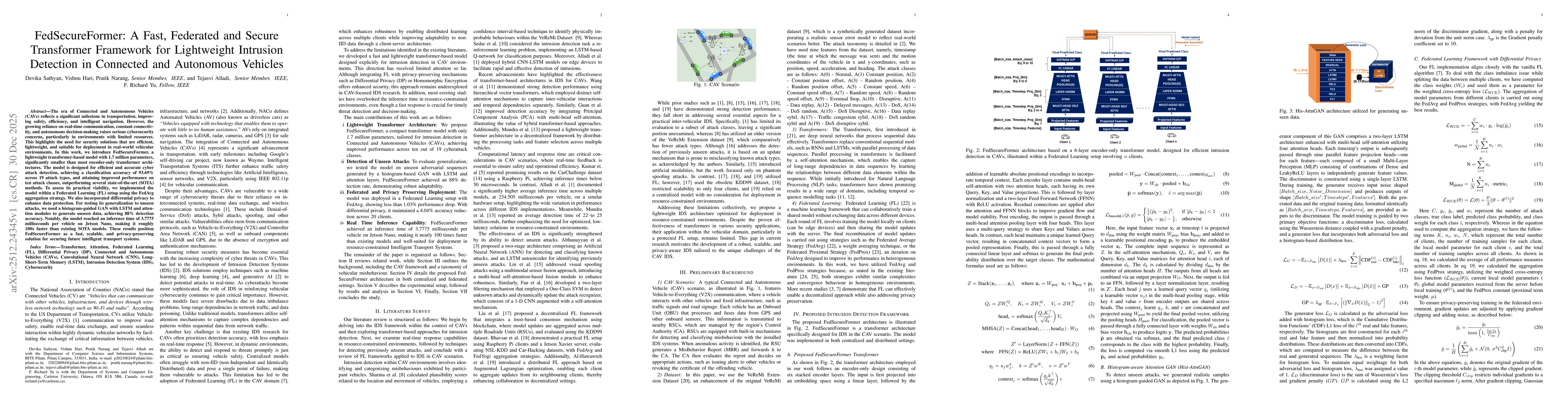 Thumbnail for FedSecureFormer: A Fast, Federated and Secure Transformer Framework for Lightweight Intrusion Detection in Connected and Autonomous Vehicles