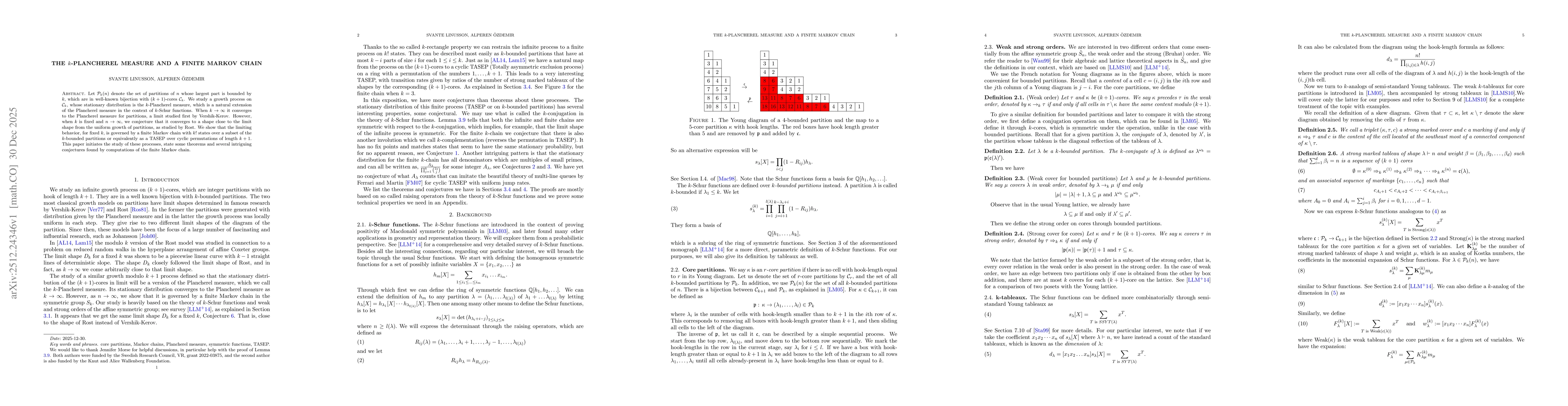 Thumbnail for The $k$-Plancherel measure and a Finite Markov Chain