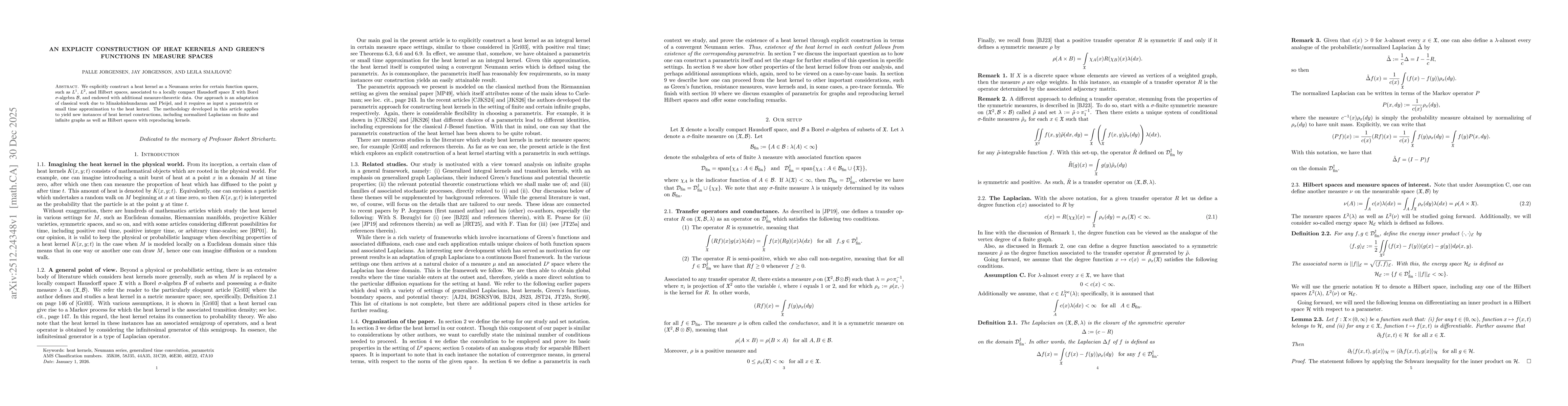 Thumbnail for An explicit construction of heat kernels and Green's functions in measure spaces