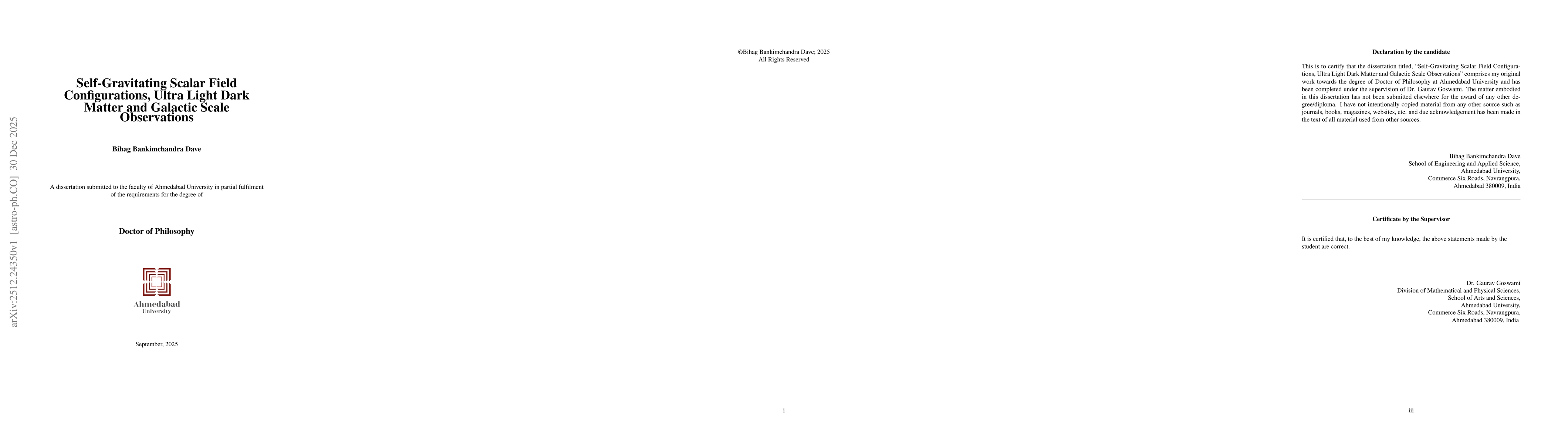 Thumbnail for Self-Gravitating Scalar Field Configurations, Ultra Light Dark Matter and Galactic Scale Observations