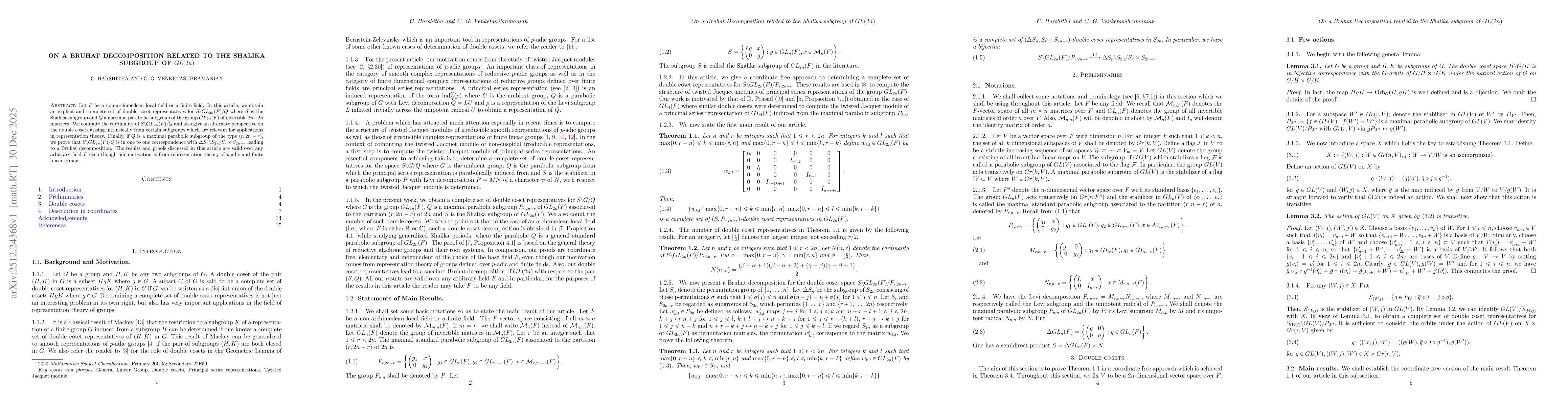 Thumbnail for On a Bruhat decomposition related to the Shalika subgroup of $GL(2n)$
