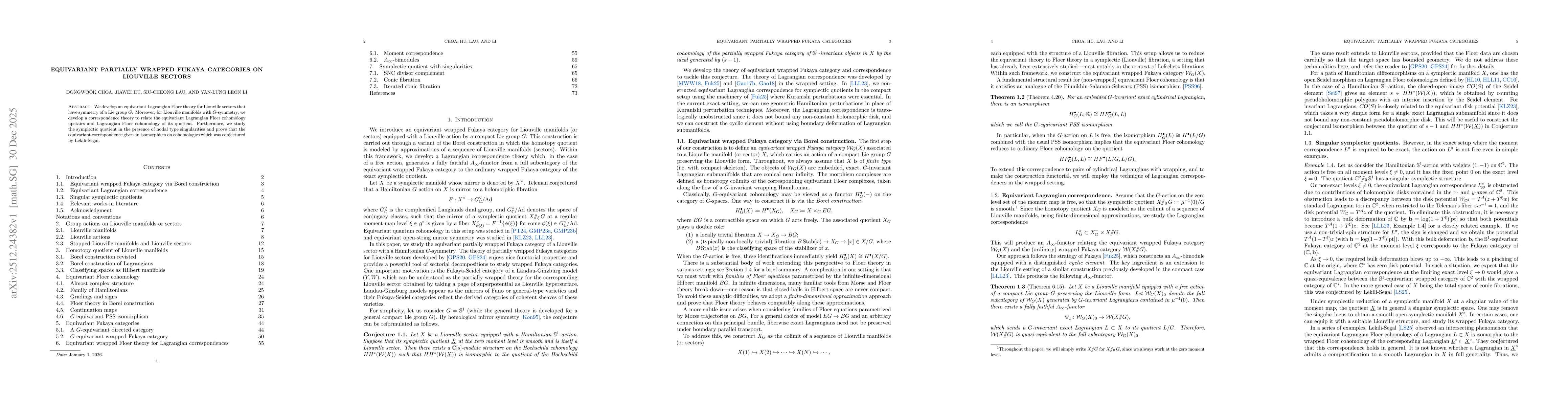 Thumbnail for Equivariant Partially Wrapped Fukaya Categories on Liouville Sectors