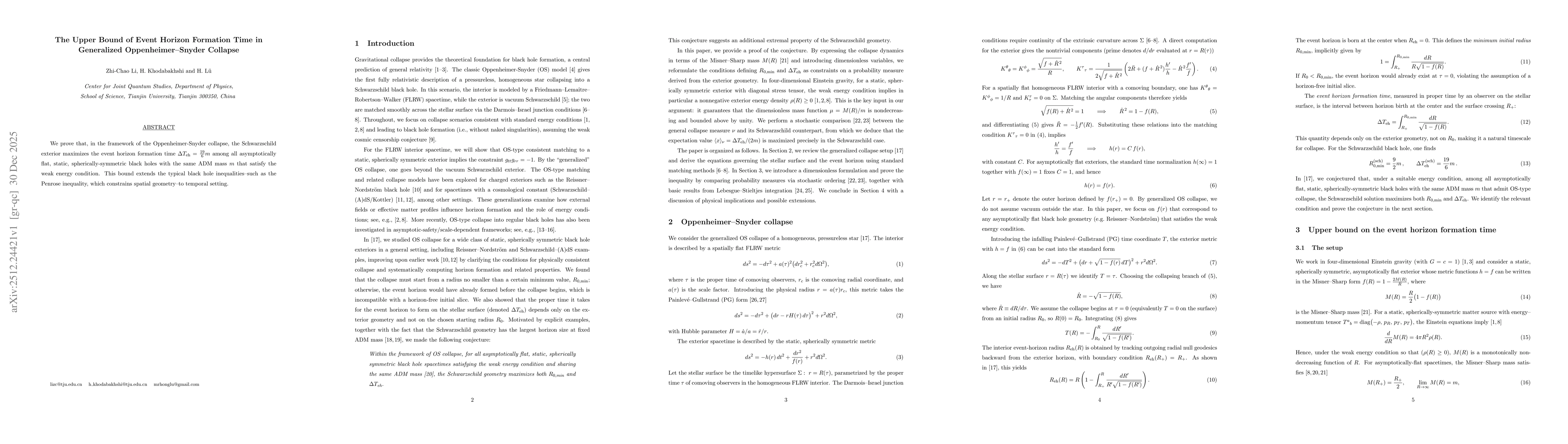 Thumbnail for The Upper Bound of Event Horizon Formation Time in Generalized Oppenheimer-Snyder Collapse